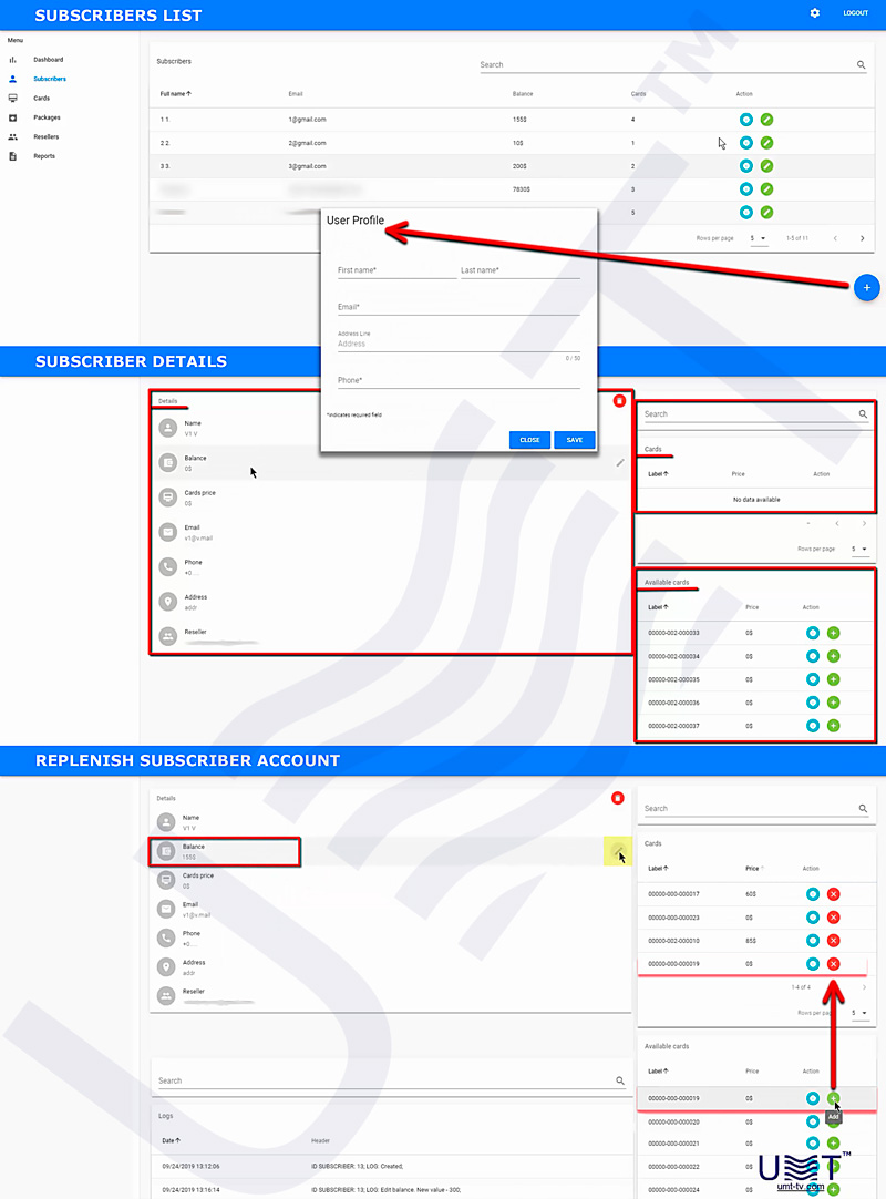 subscriber settings in web billing of UMT LLC